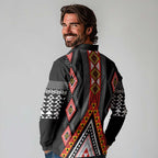Niho Taniwha Taniko Motif Long Sleeve Polo Shirt
