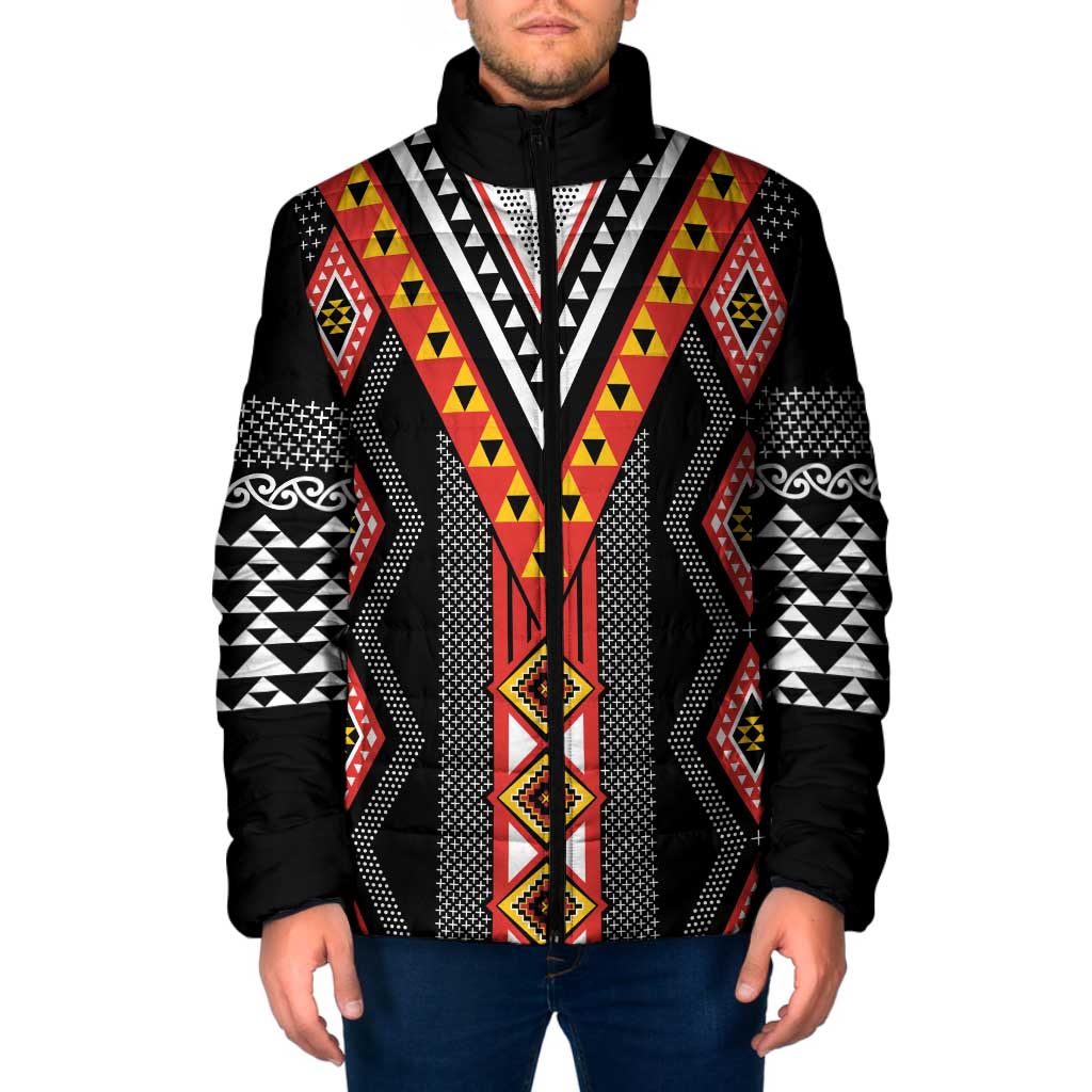 Niho Taniwha Taniko Motif Padded Jacket - Aussie Hoodie