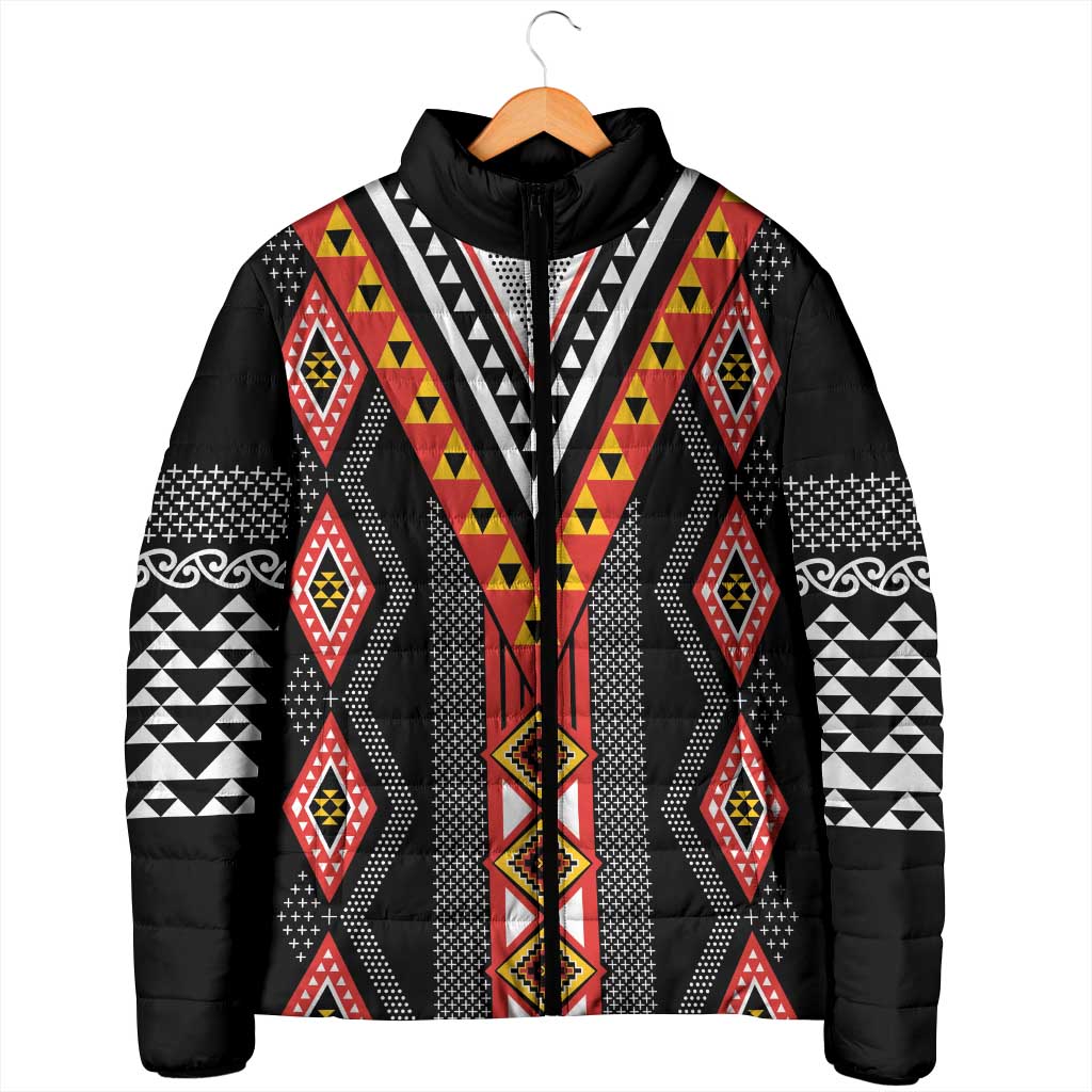 Niho Taniwha Taniko Motif Padded Jacket - Aussie Hoodie