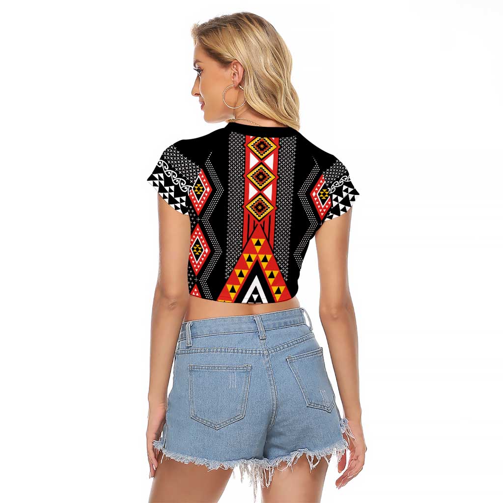 Niho Taniwha Taniko Motif Raglan Cropped T Shirt