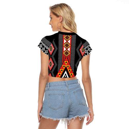 Niho Taniwha Taniko Motif Raglan Cropped T Shirt