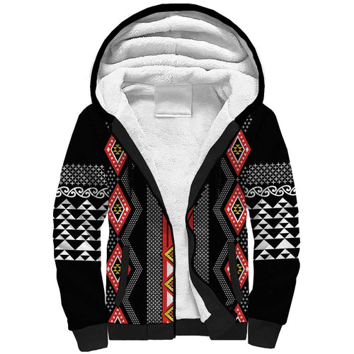Niho Taniwha Taniko Motif Sherpa Hoodie