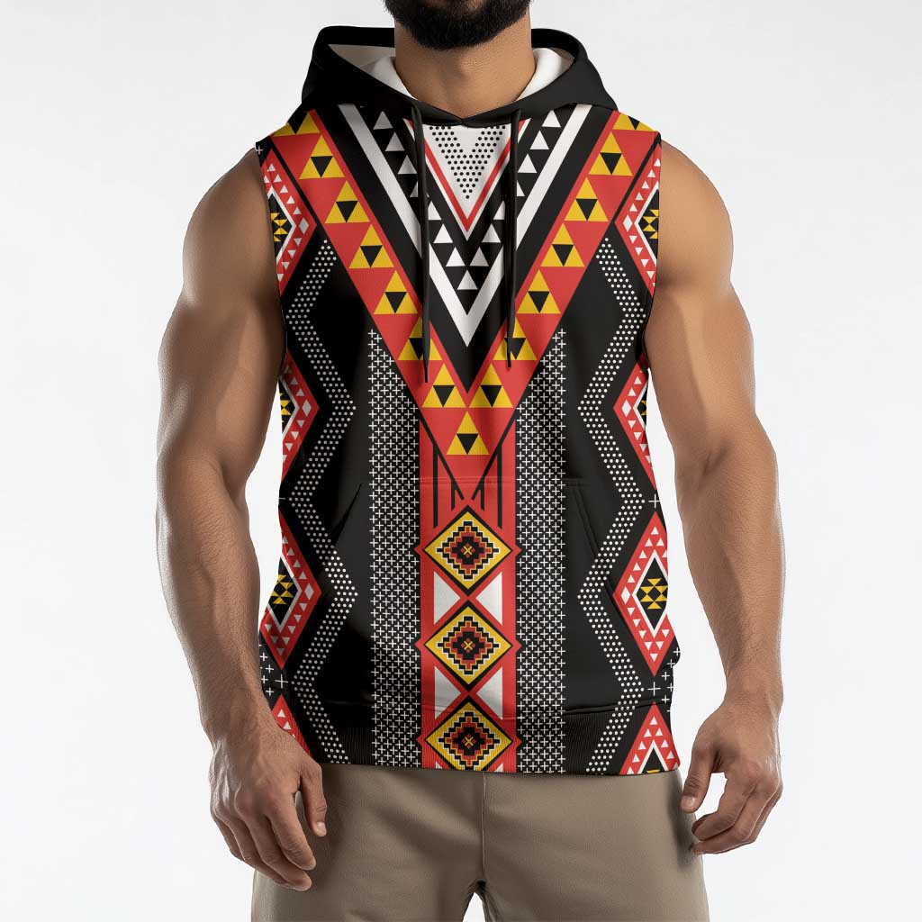 Niho Taniwha Taniko Motif Sleeveless Hoodie - Aussie Hoodie