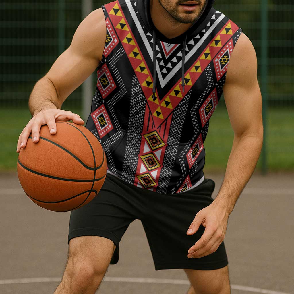 Niho Taniwha Taniko Motif Sleeveless Hoodie - Aussie Hoodie