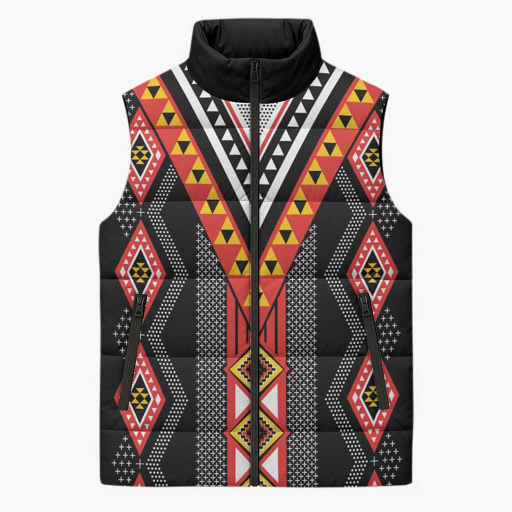 Niho Taniwha Taniko Motif Sleeveless Puffer Jacket - Aussie Hoodie