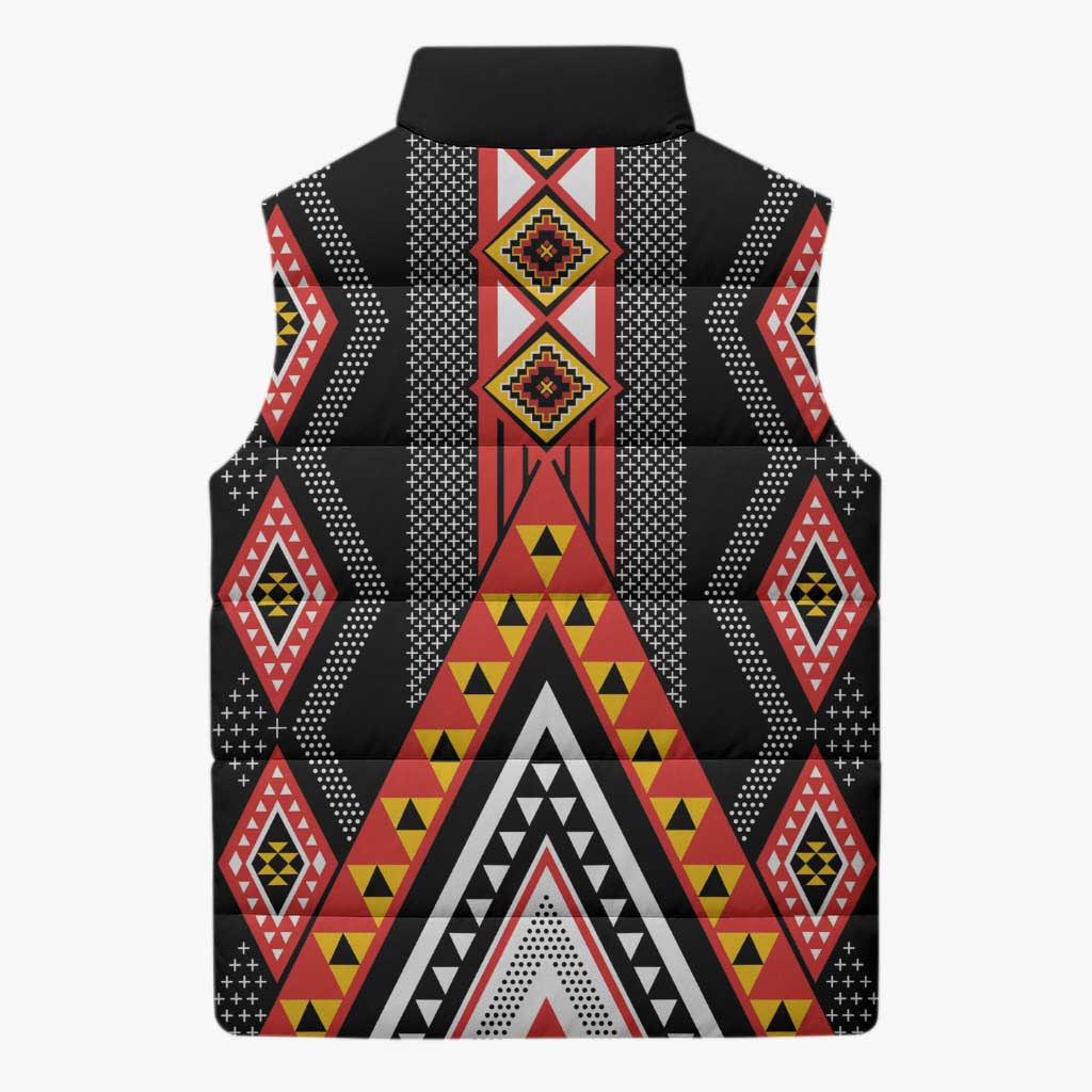 Niho Taniwha Taniko Motif Sleeveless Puffer Jacket - Aussie Hoodie