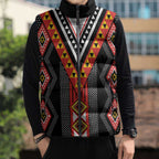 Niho Taniwha Taniko Motif Sleeveless Puffer Jacket - Aussie Hoodie