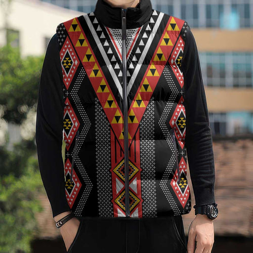 Niho Taniwha Taniko Motif Sleeveless Puffer Jacket - Aussie Hoodie