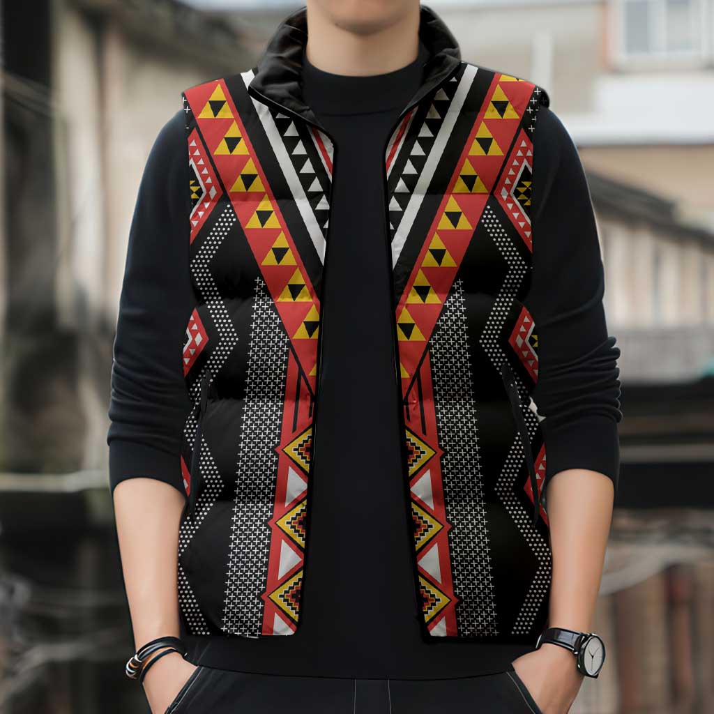 Niho Taniwha Taniko Motif Sleeveless Puffer Jacket - Aussie Hoodie