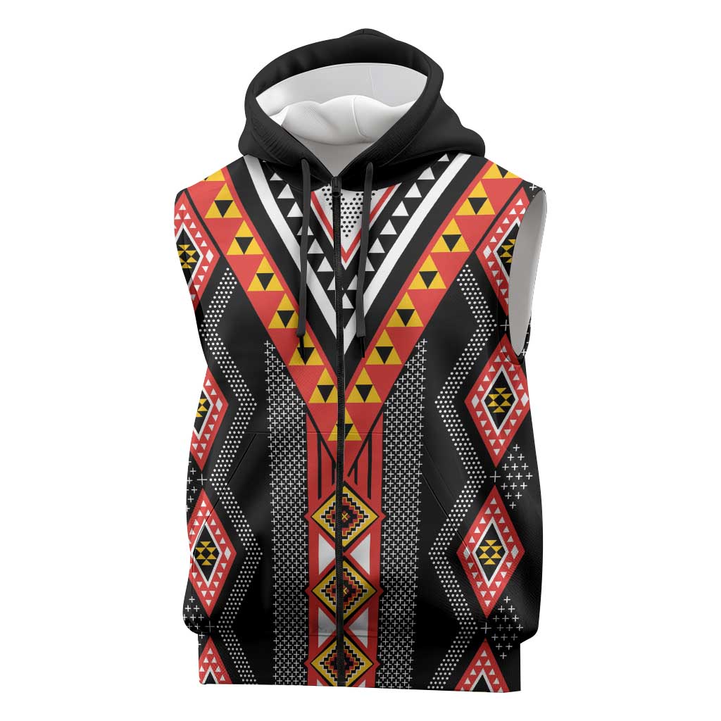 Niho Taniwha Taniko Motif Sleeveless Zip Hoodie LT9
