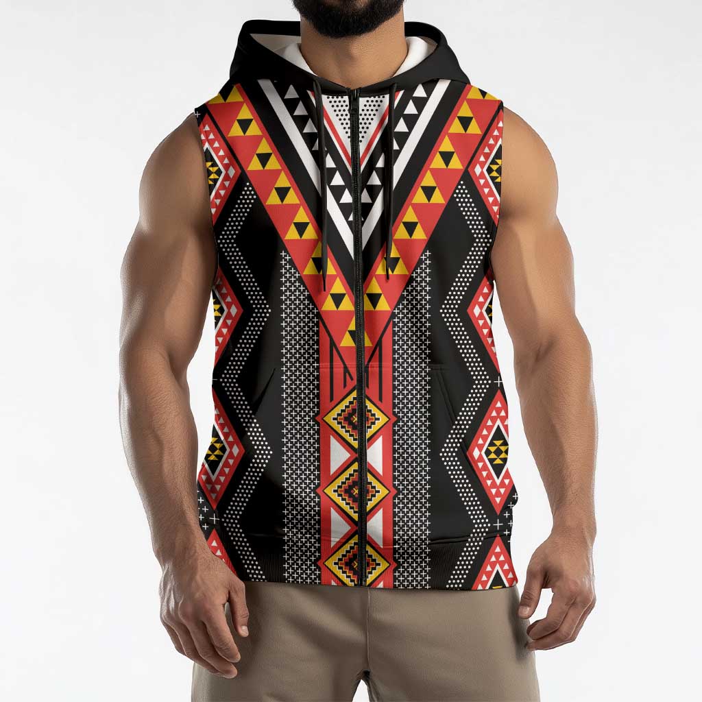 Niho Taniwha Taniko Motif Sleeveless Zip Hoodie LT9