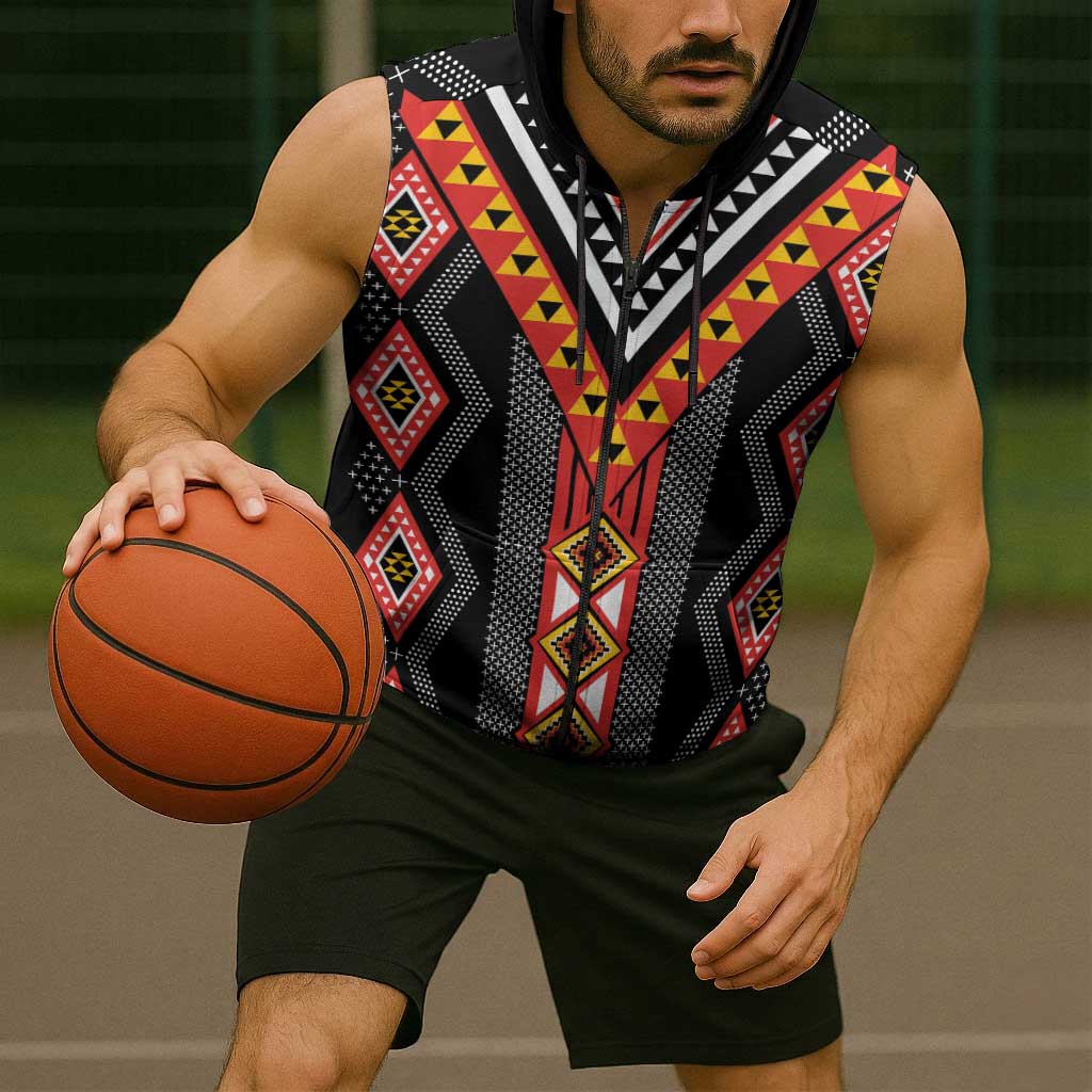 Niho Taniwha Taniko Motif Sleeveless Zip Hoodie LT9