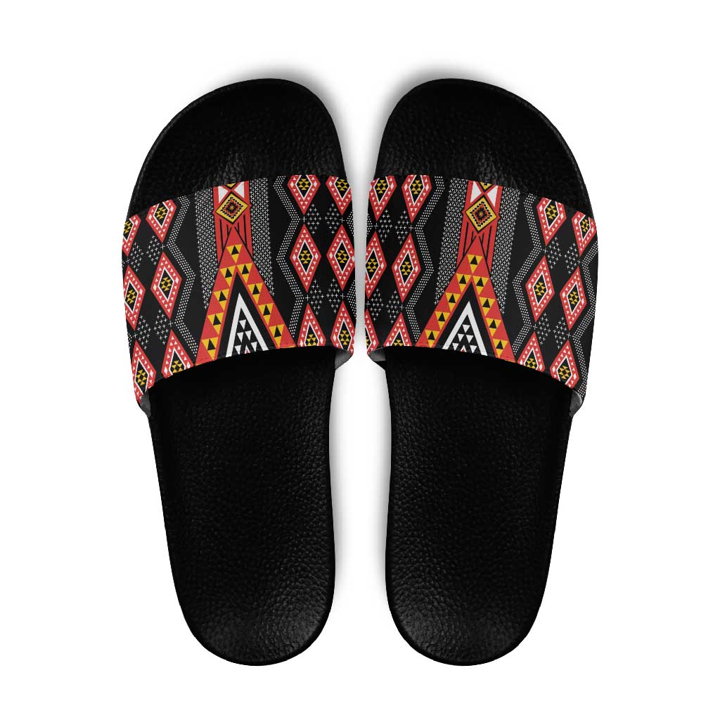 Niho Taniwha Taniko Motif Slide Sandals - Aussie Hoodie