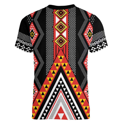 Niho Taniwha Taniko Motif Women V-Neck T-Shirt