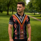 Niho Taniwha Taniko Motif Zipper Polo Shirt - Aussie Hoodie
