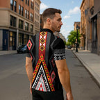 Niho Taniwha Taniko Motif Zipper Polo Shirt - Aussie Hoodie
