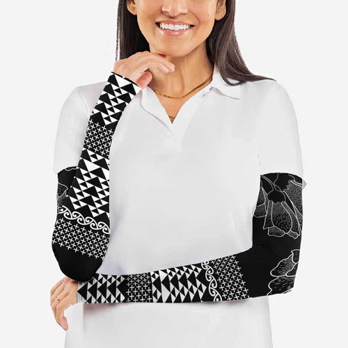 Black Taniko Kowhaiwhai Tukutuku Motif Arm Sleeves - Aussie Hoodie