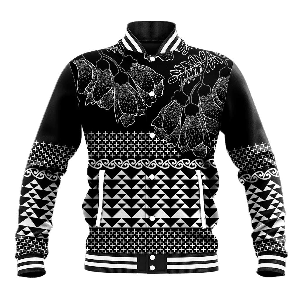 Black Taniko Kowhaiwhai Tukutuku Motif Baseball Jacket