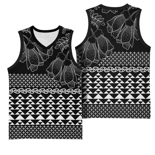 Black Taniko Kowhaiwhai Tukutuku Motif Basketball Jersey - Aussie Hoodie