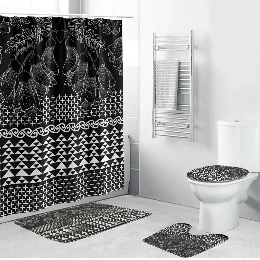 Black Taniko Kowhaiwhai Tukutuku Motif Bathroom Set - Aussie Hoodie