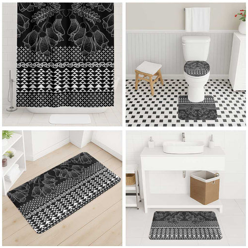 Black Taniko Kowhaiwhai Tukutuku Motif Bathroom Set - Aussie Hoodie