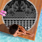 Black Taniko Kowhaiwhai Tukutuku Motif Beach Blanket