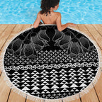 Black Taniko Kowhaiwhai Tukutuku Motif Beach Blanket