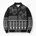 Black Taniko Kowhaiwhai Tukutuku Motif Bomber Puffer Jacket - Aussie Hoodie