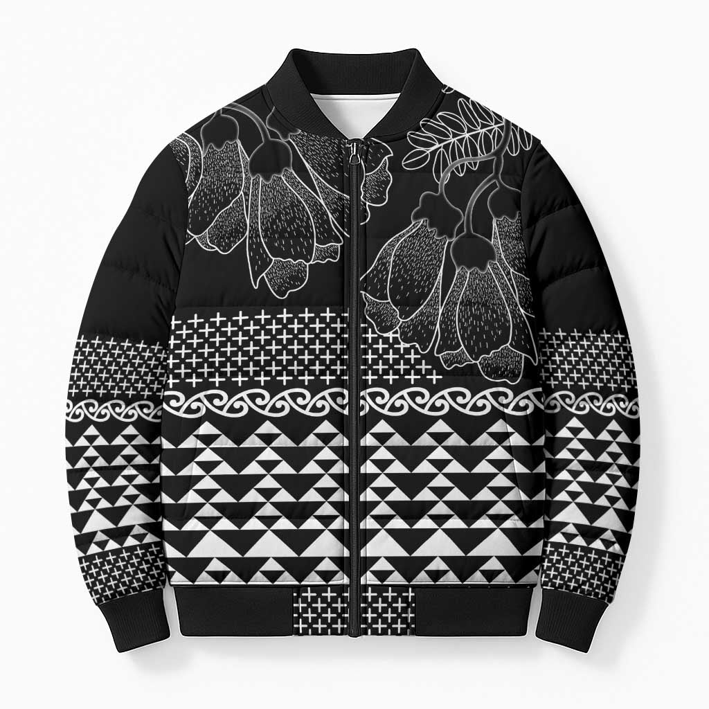 Black Taniko Kowhaiwhai Tukutuku Motif Bomber Puffer Jacket - Aussie Hoodie