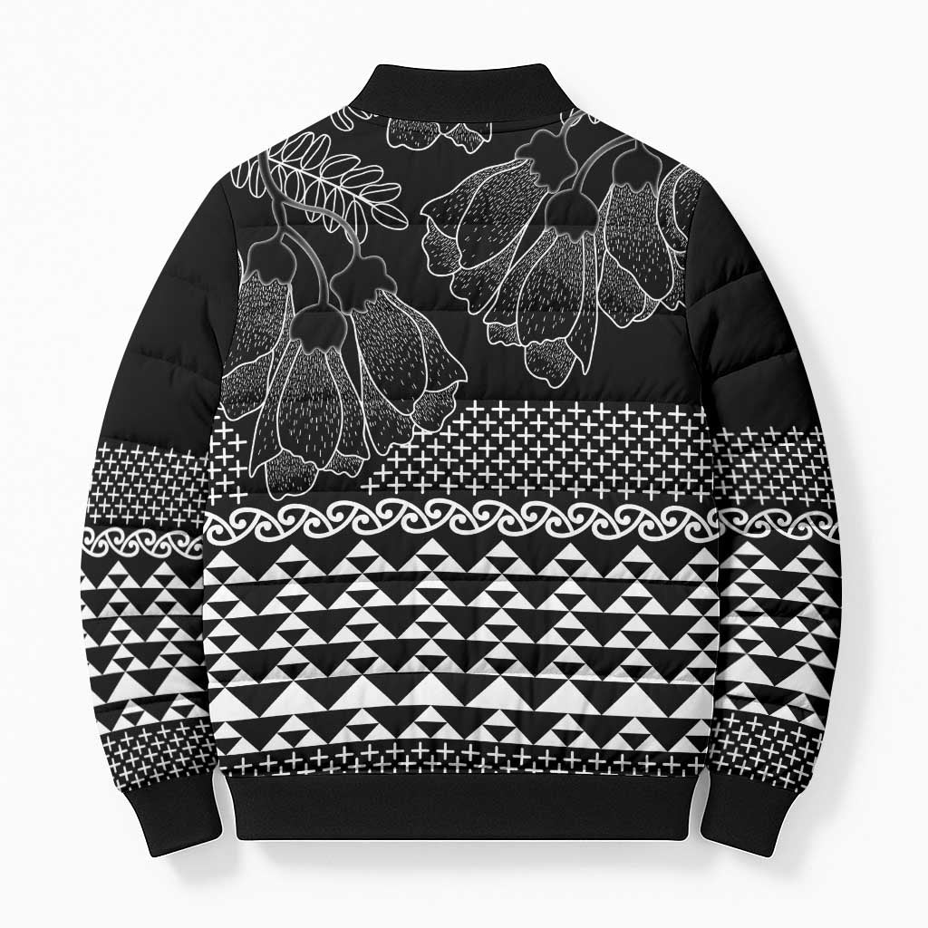 Black Taniko Kowhaiwhai Tukutuku Motif Bomber Puffer Jacket - Aussie Hoodie