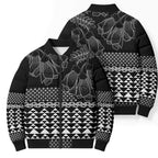 Black Taniko Kowhaiwhai Tukutuku Motif Bomber Puffer Jacket - Aussie Hoodie