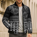 Black Taniko Kowhaiwhai Tukutuku Motif Bomber Puffer Jacket - Aussie Hoodie