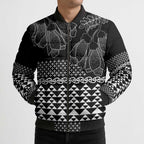 Black Taniko Kowhaiwhai Tukutuku Motif Bomber Puffer Jacket - Aussie Hoodie