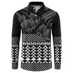 Black Taniko Kowhaiwhai Tukutuku Motif Button Sweatshirt