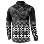 Black Taniko Kowhaiwhai Tukutuku Motif Button Sweatshirt