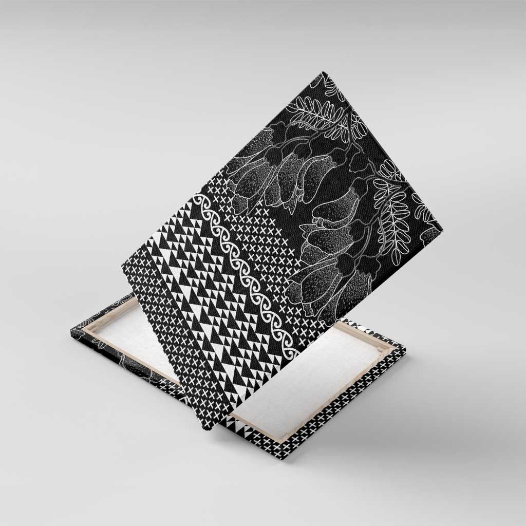 Black Taniko Kowhaiwhai Tukutuku Motif Canvas Wall Art