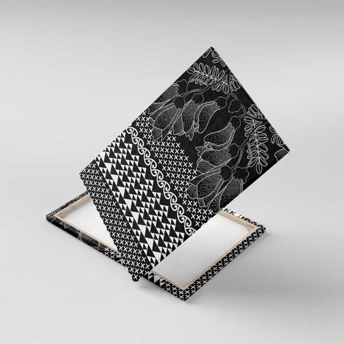 Black Taniko Kowhaiwhai Tukutuku Motif Canvas Wall Art