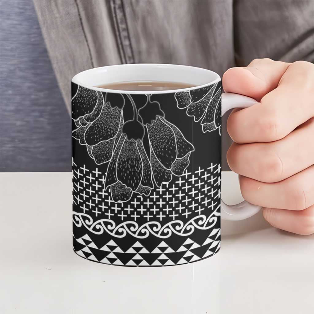 Black Taniko Kowhaiwhai Tukutuku Motif Ceramic Mug - Aussie Hoodie