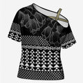 Black Taniko Kowhaiwhai Tukutuku Motif Cross Shoulder Shirt - Aussie Hoodie
