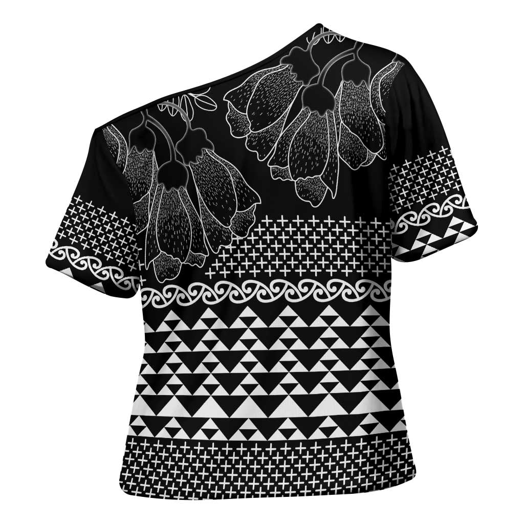 Black Taniko Kowhaiwhai Tukutuku Motif Cross Shoulder Shirt - Aussie Hoodie