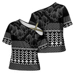 Black Taniko Kowhaiwhai Tukutuku Motif Cross Shoulder Shirt - Aussie Hoodie