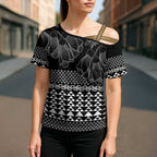 Black Taniko Kowhaiwhai Tukutuku Motif Cross Shoulder Shirt - Aussie Hoodie