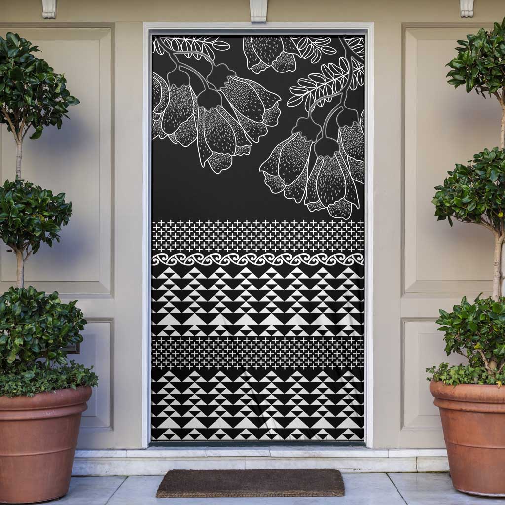 Black Taniko Kowhaiwhai Tukutuku Motif Door Cover - Aussie Hoodie
