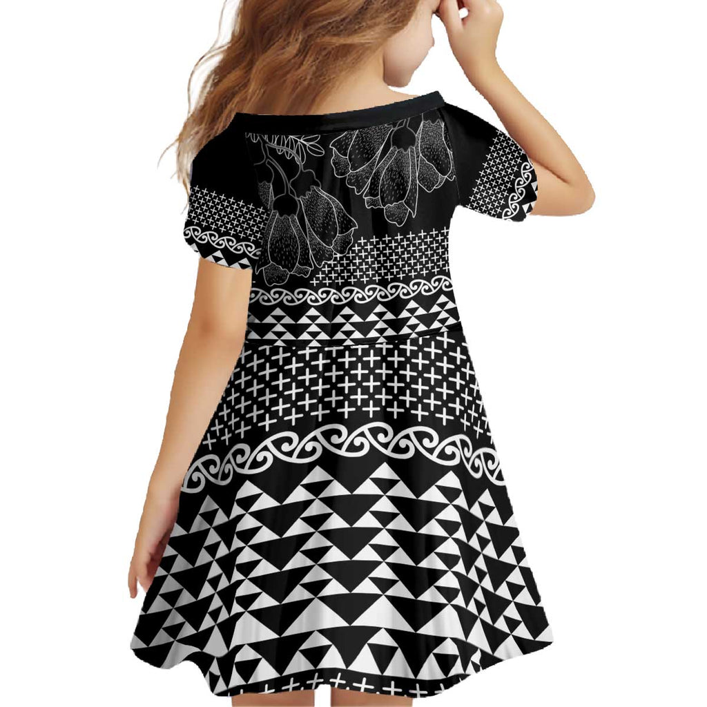 Black Taniko Kowhaiwhai Tukutuku Motif Family Matching Off The Shoulder Long Sleeve Dress and Hawaiian Shirt