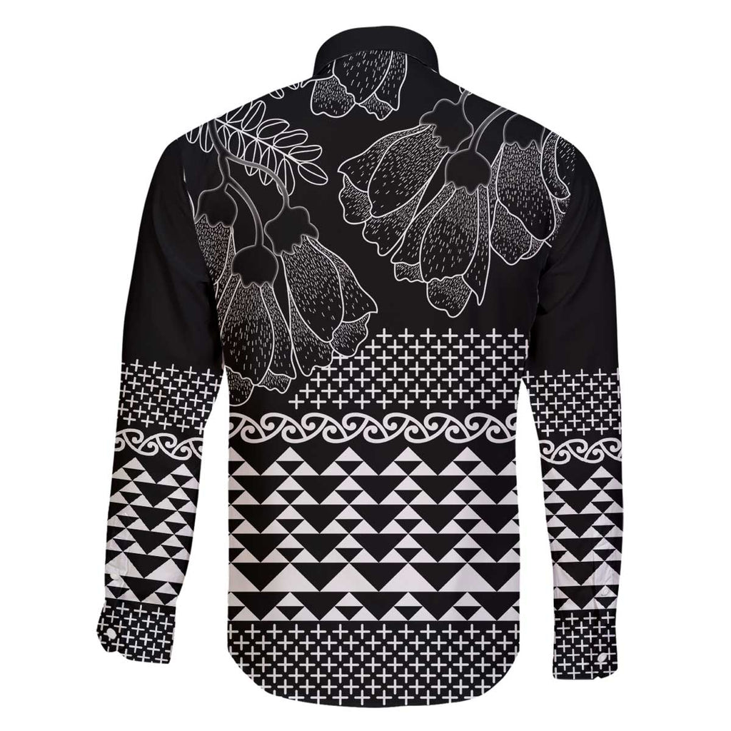 Black Taniko Kowhaiwhai Tukutuku Motif Family Matching Off The Shoulder Long Sleeve Dress and Hawaiian Shirt