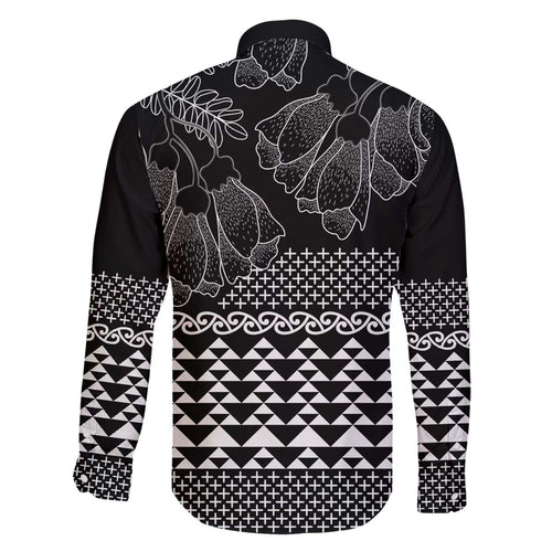 Black Taniko Kowhaiwhai Tukutuku Motif Family Matching Off The Shoulder Long Sleeve Dress and Hawaiian Shirt