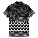 Black Taniko Kowhaiwhai Tukutuku Motif Family Matching Off Shoulder Maxi Dress and Hawaiian Shirt