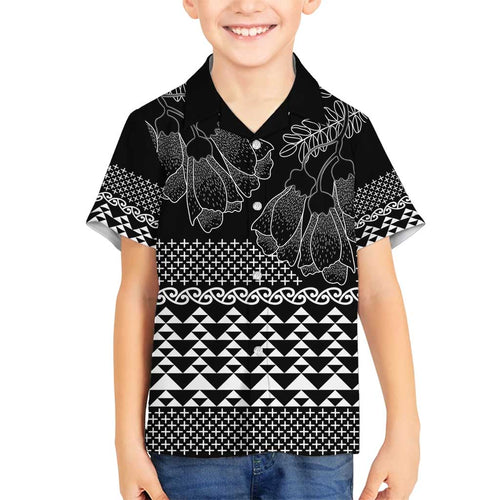 Black Taniko Kowhaiwhai Tukutuku Motif Family Matching Off Shoulder Maxi Dress and Hawaiian Shirt