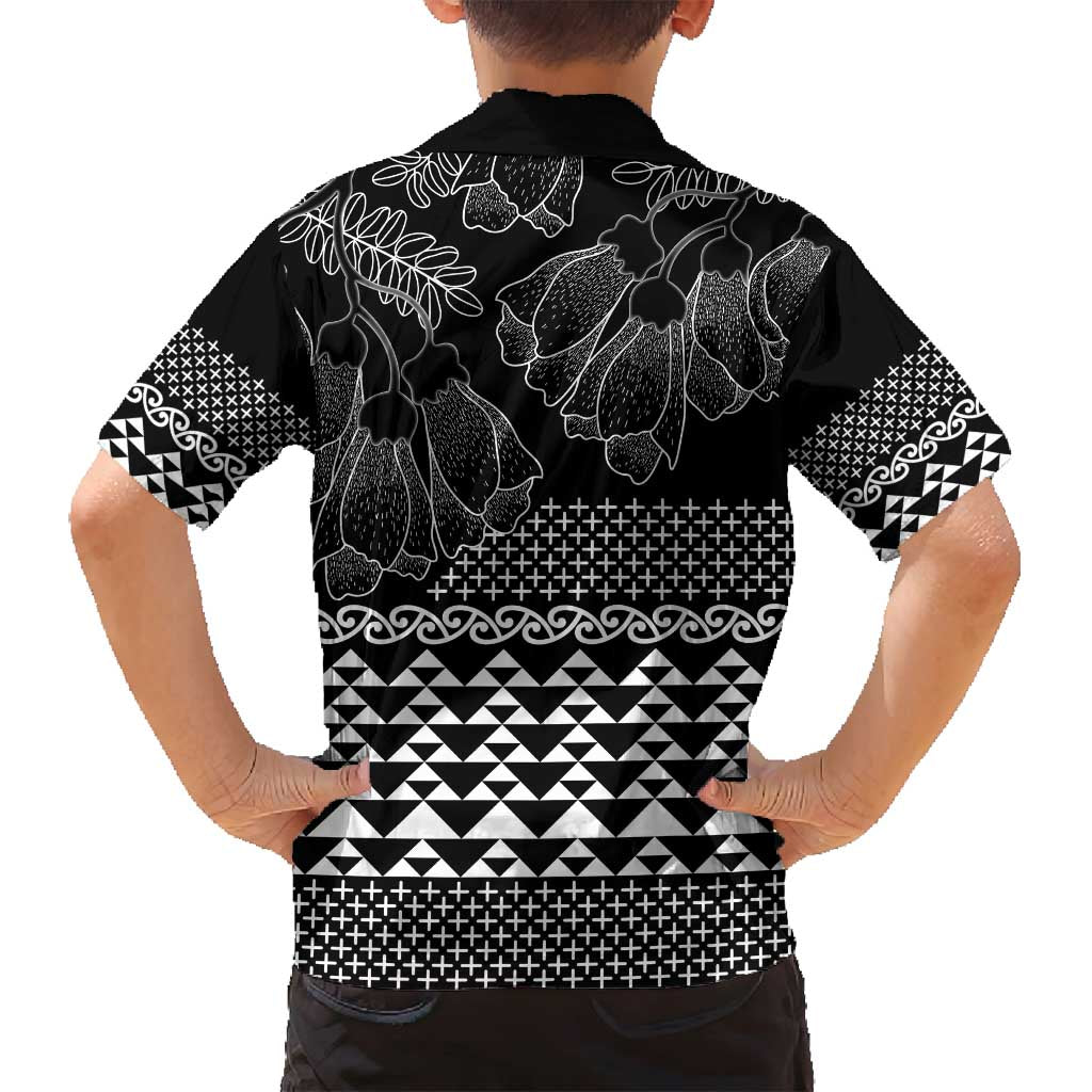 Black Taniko Kowhaiwhai Tukutuku Motif Family Matching Puletasi and Hawaiian Shirt