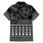 Black Taniko Kowhaiwhai Tukutuku Motif Family Matching Short Sleeve Bodycon Dress and Hawaiian Shirt